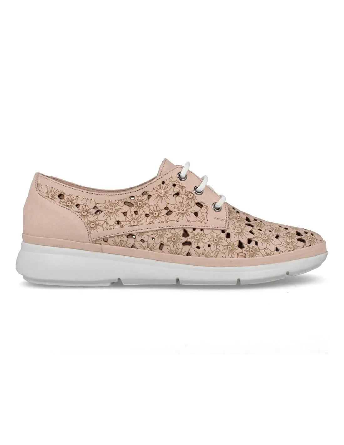 30´S  ZAPATILLAS DE PIEL CALADO NUDE FLORAL