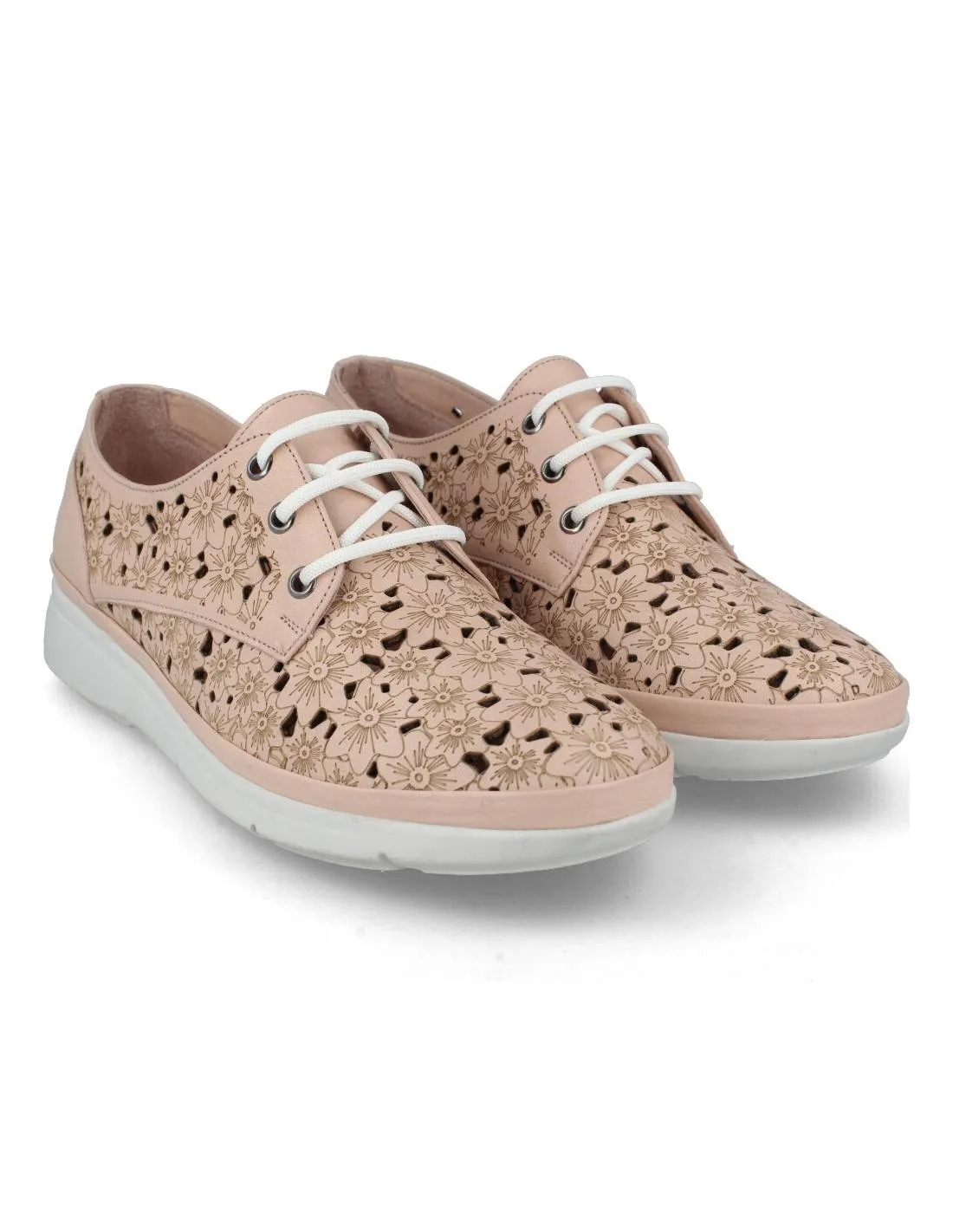 30´S  ZAPATILLAS DE PIEL CALADO NUDE FLORAL