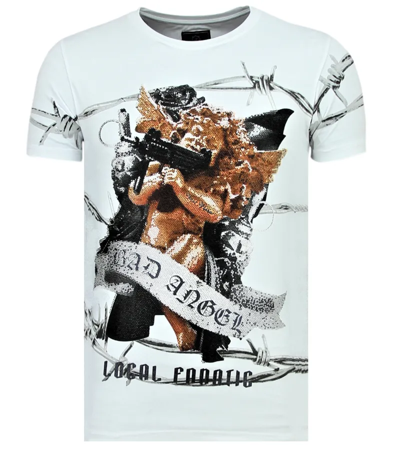 BAD ANGEL RHINESTONES  CAMISETA HOMBRE  6318W  BLANCO
