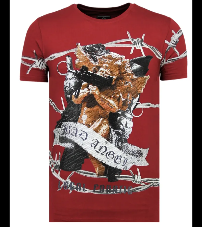 BAD ANGEL RHINESTONES  CAMISETAS HOMBRE  6318B  BURDEOS