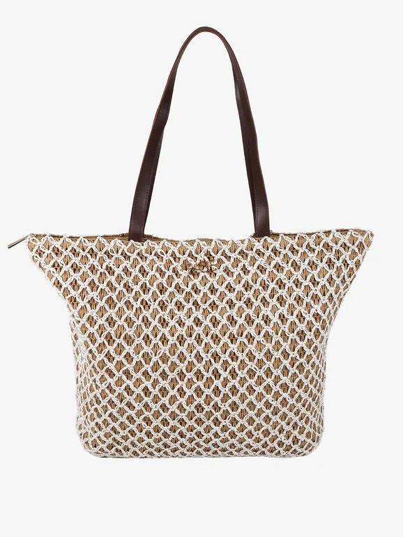 Basile Bolso de playa de paja con detalles de lúrex