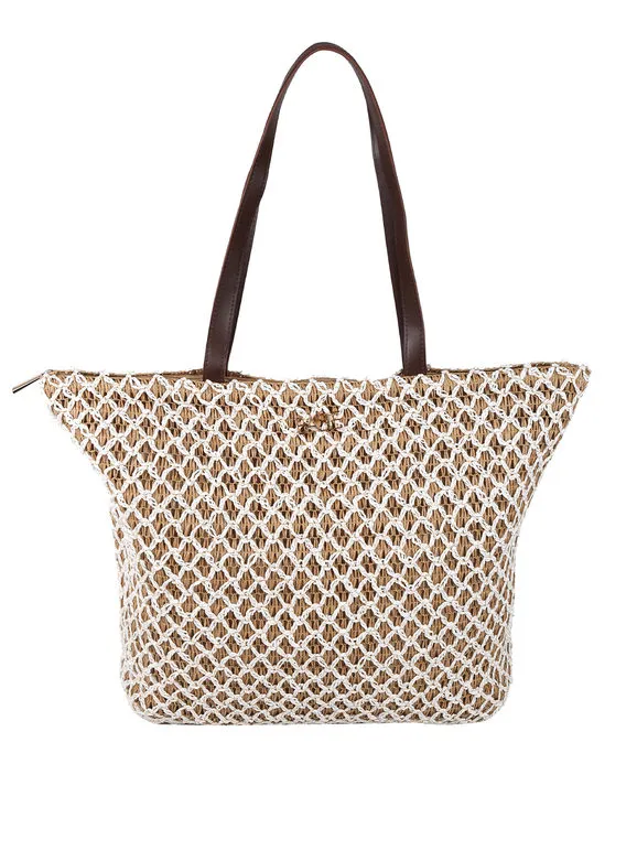 Basile Bolso de playa de paja con detalles de lúrex