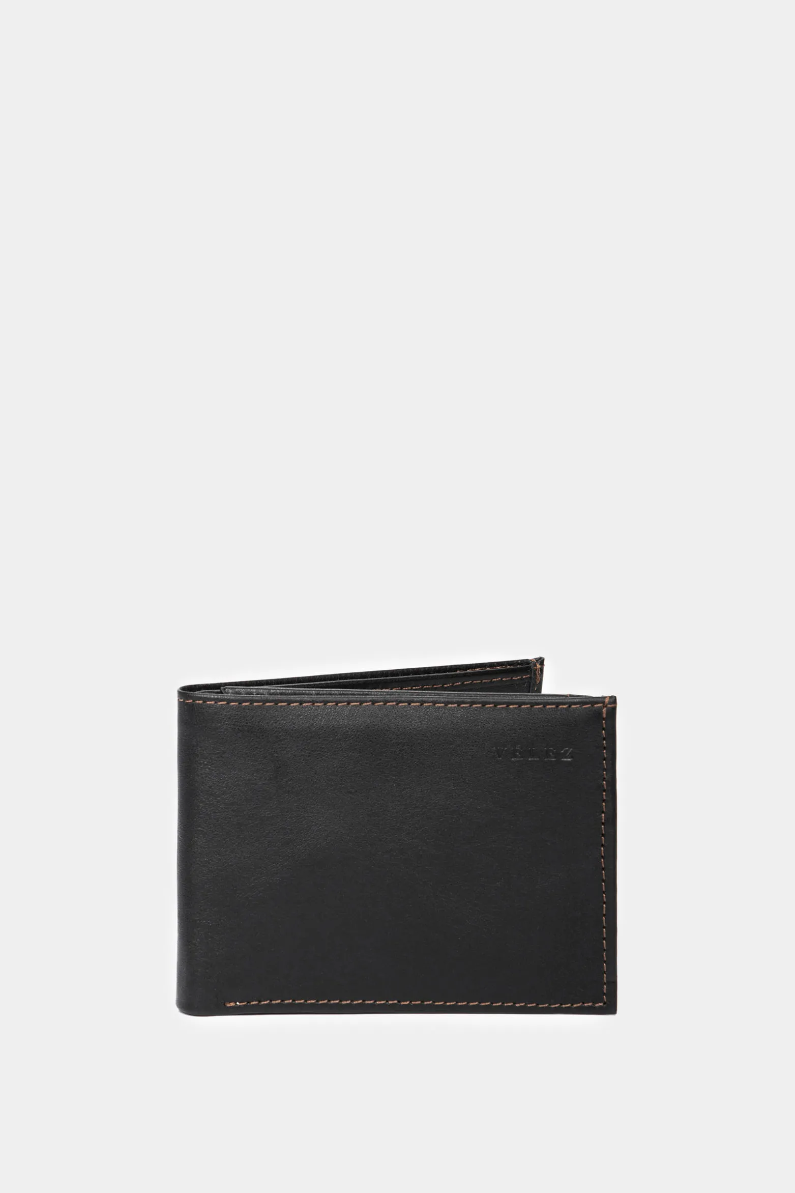 Billetera Humanista de cuero para hombre costuras contraste Negro