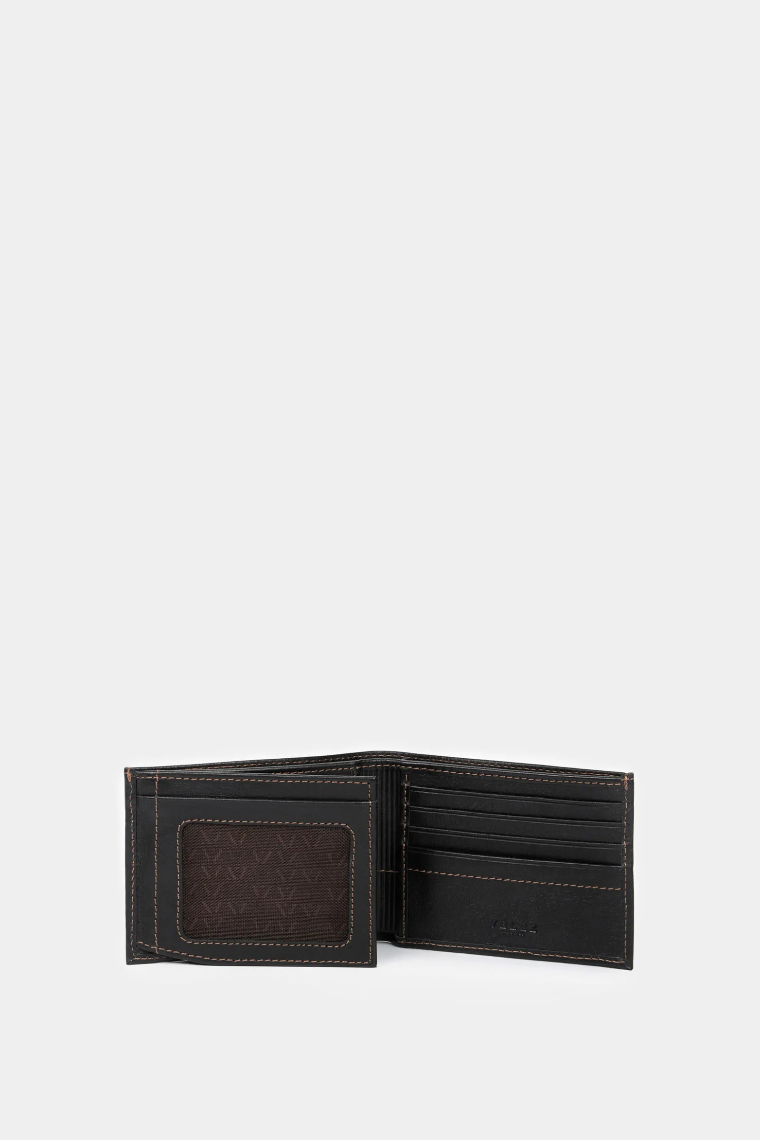 Billetera Humanista de cuero para hombre costuras contraste Negro