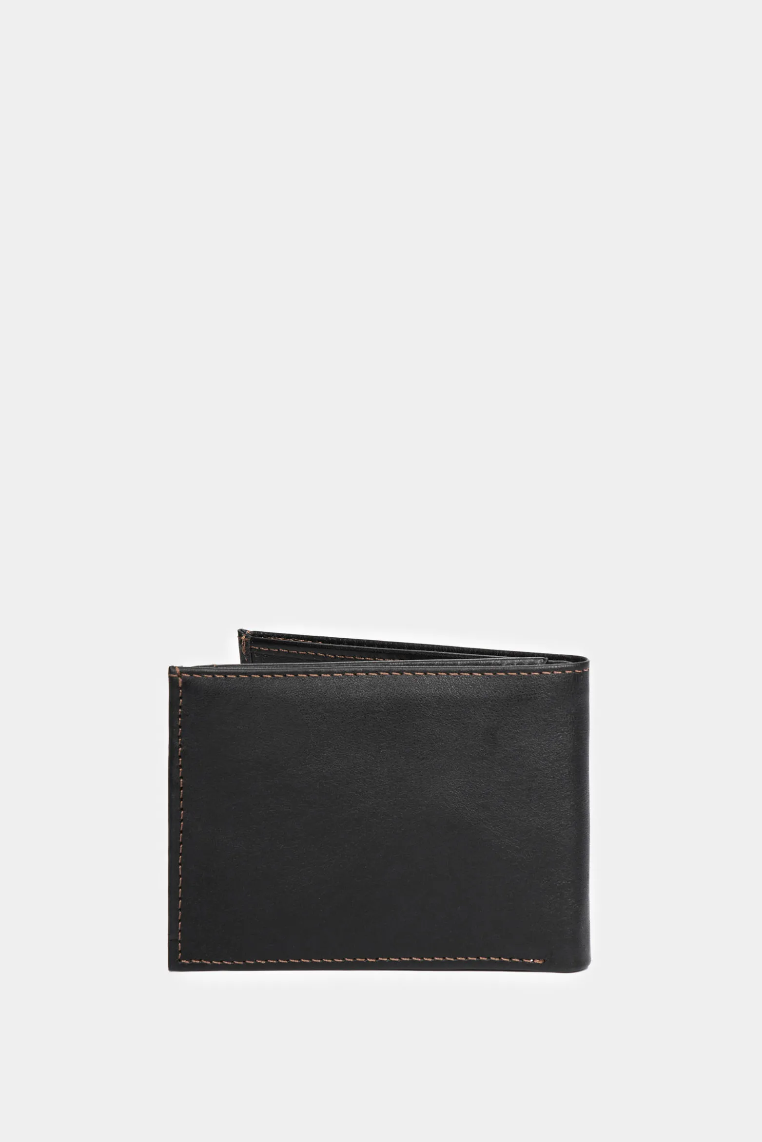 Billetera Humanista de cuero para hombre costuras contraste Negro