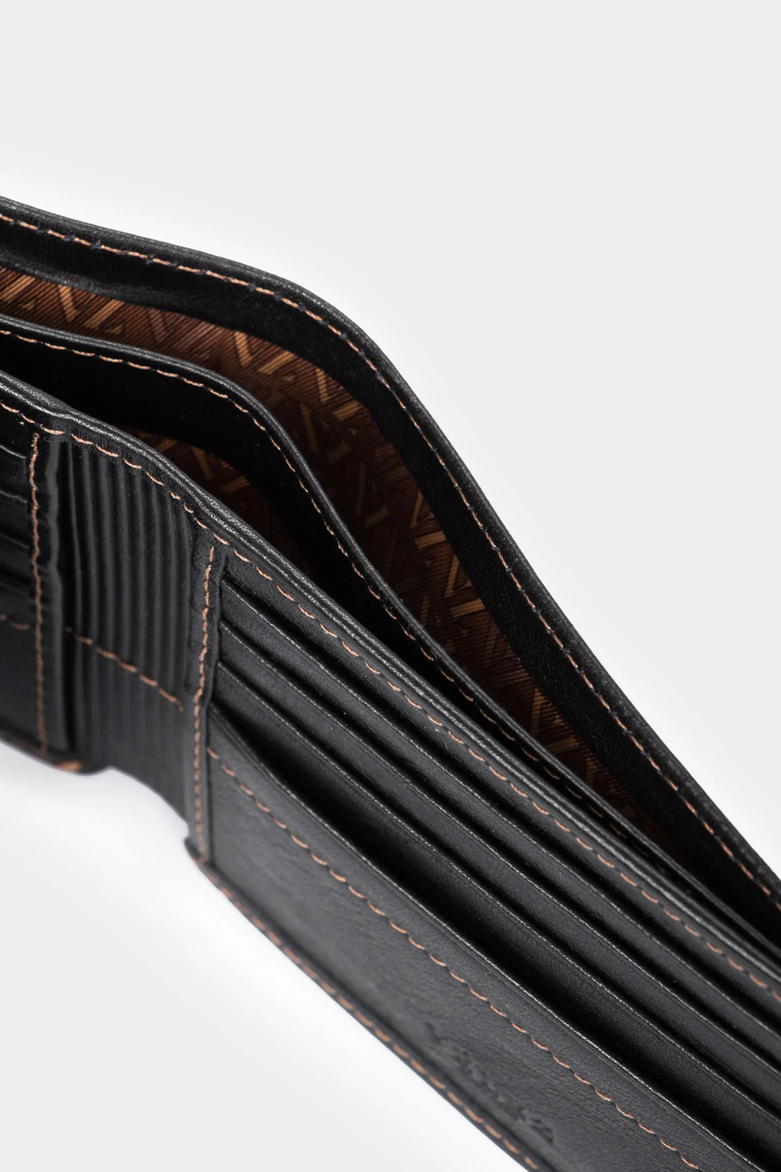 Billetera Humanista de cuero para hombre costuras contraste Negro