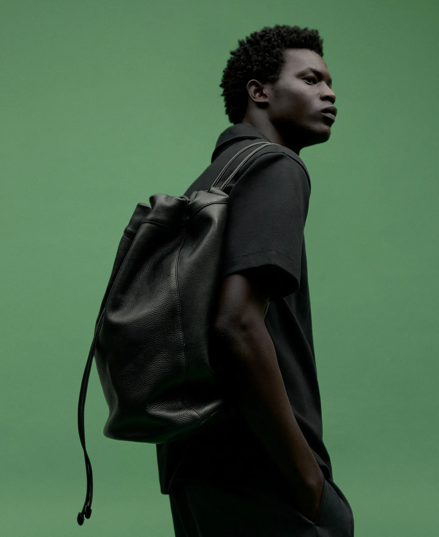 Black leather backpack man