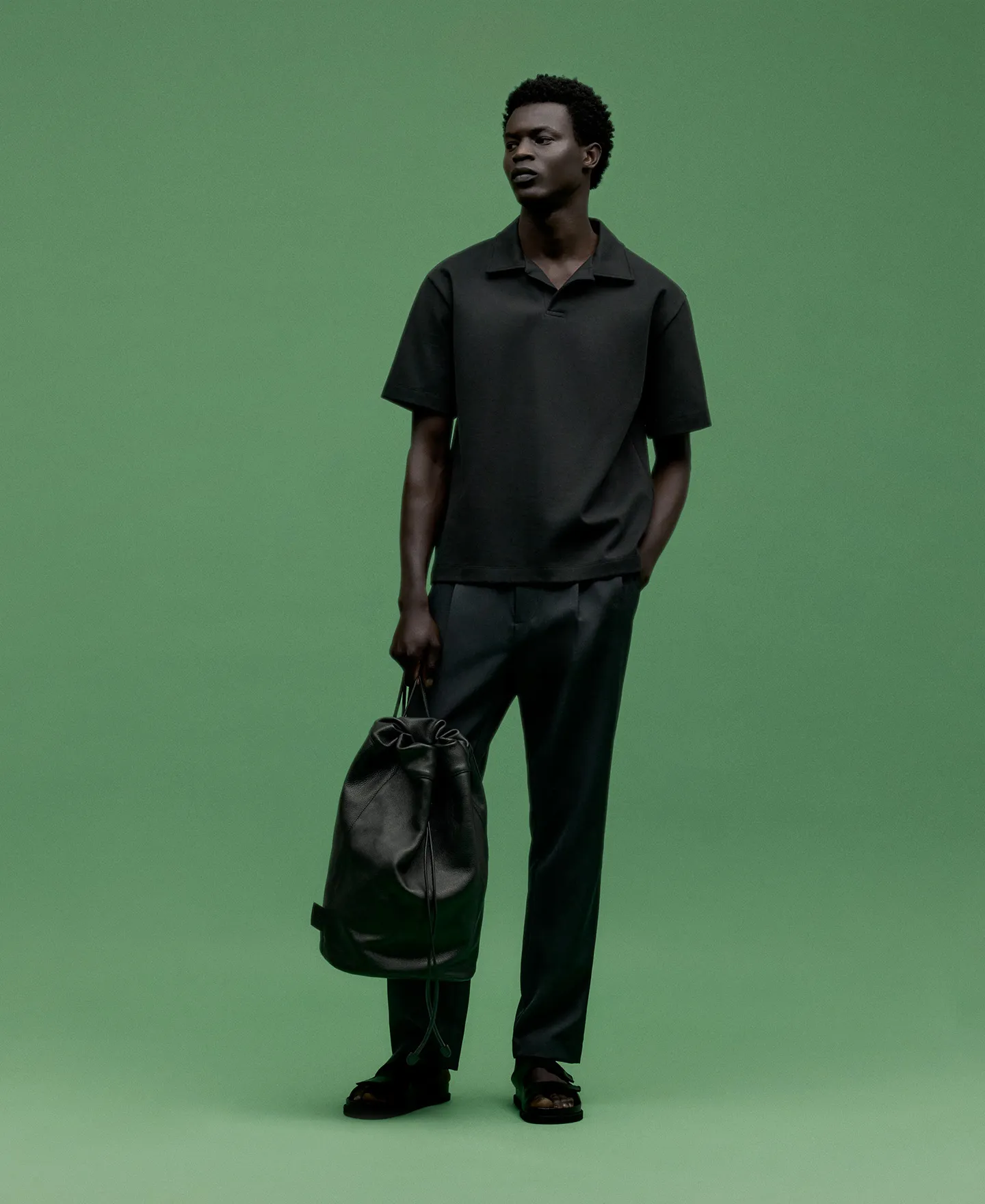 Black leather backpack man