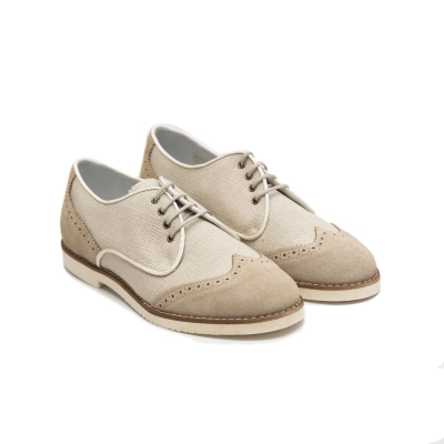 Blucher comunion niño lino y ante beige tostado