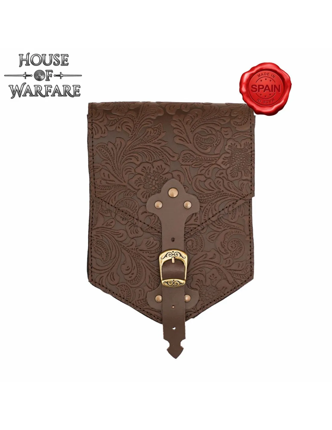 Bolso medieval cuero marrón repujado