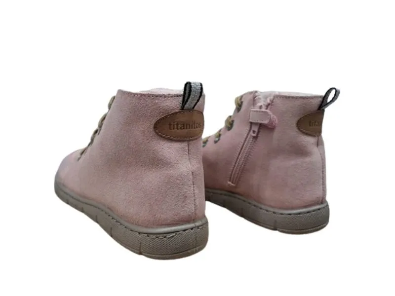 BOTA DE PIEL CON FORRO DE PELO TITANITOS EN COLOR ROSA U312 LEVA