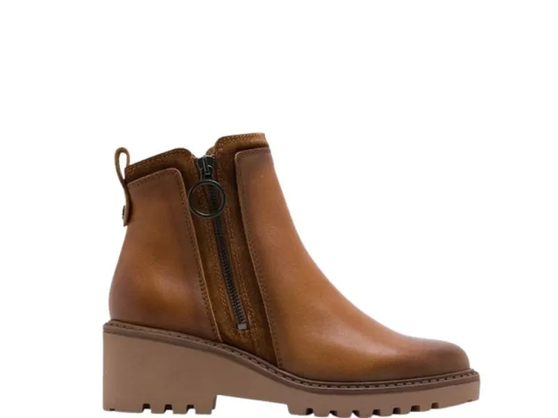 BOTIN DE PIEL CON CUÑA BAJA LEONA PORRONET EN COLOR CAMEL 4665020