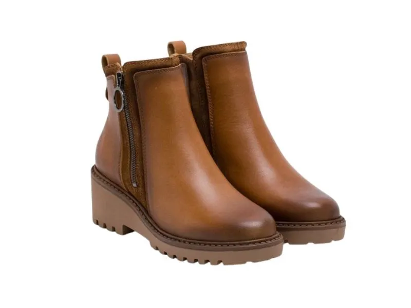 BOTIN DE PIEL CON CUÑA BAJA LEONA PORRONET EN COLOR CAMEL 4665020