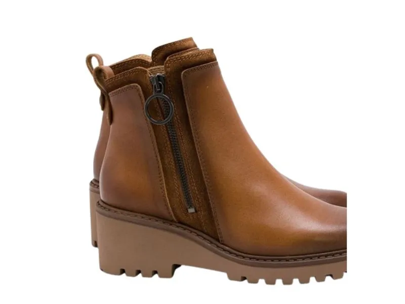 BOTIN DE PIEL CON CUÑA BAJA LEONA PORRONET EN COLOR CAMEL 4665020