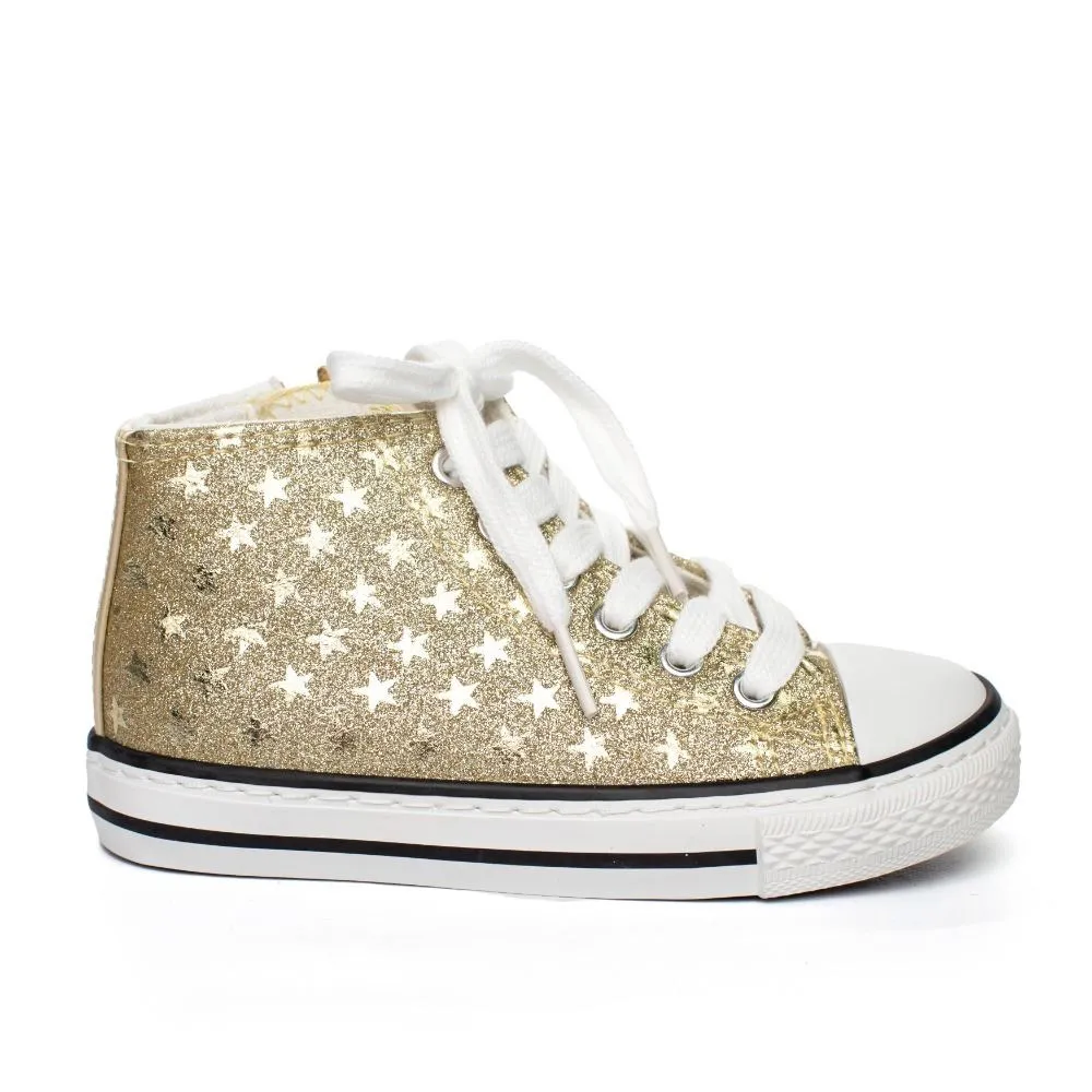 Botines Lona Niña Dorado Estrellas Modelo Galaxia