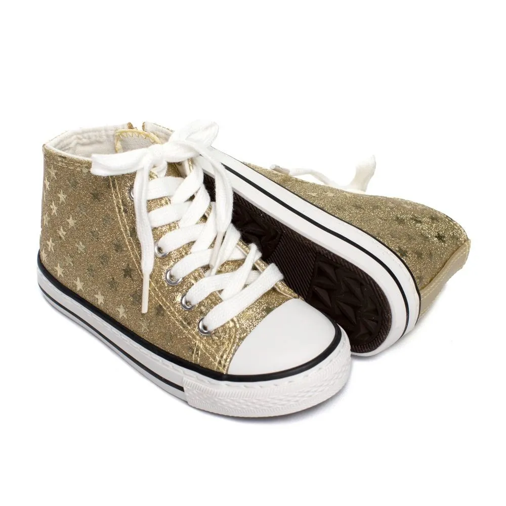 Botines Lona Niña Dorado Estrellas Modelo Galaxia