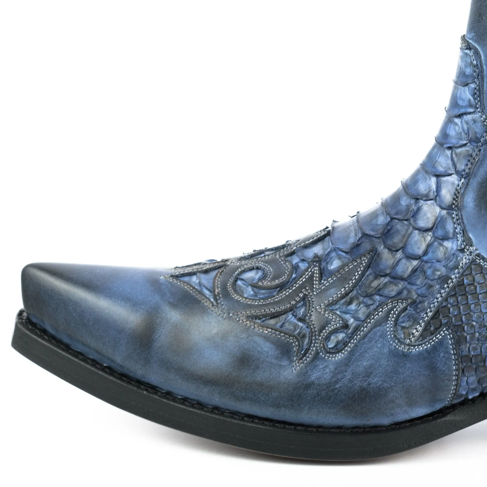 Botín cowboy hombre cuero serpiente azul
