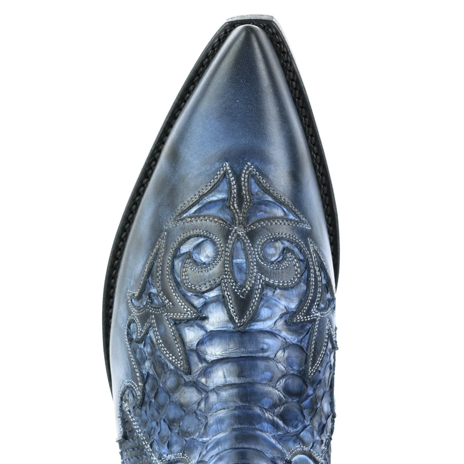 Botín cowboy hombre cuero serpiente azul
