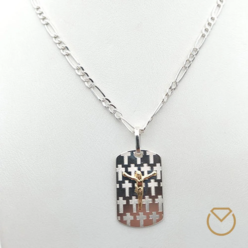 Cadena Hombre en Plata y Dije Placa Oro Plata