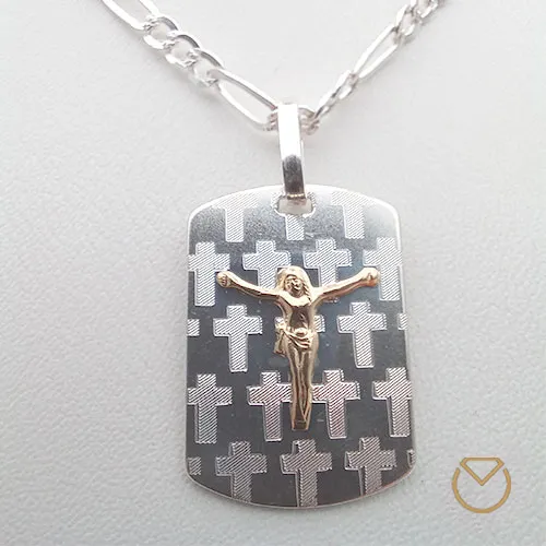 Cadena Hombre en Plata y Dije Placa Oro Plata