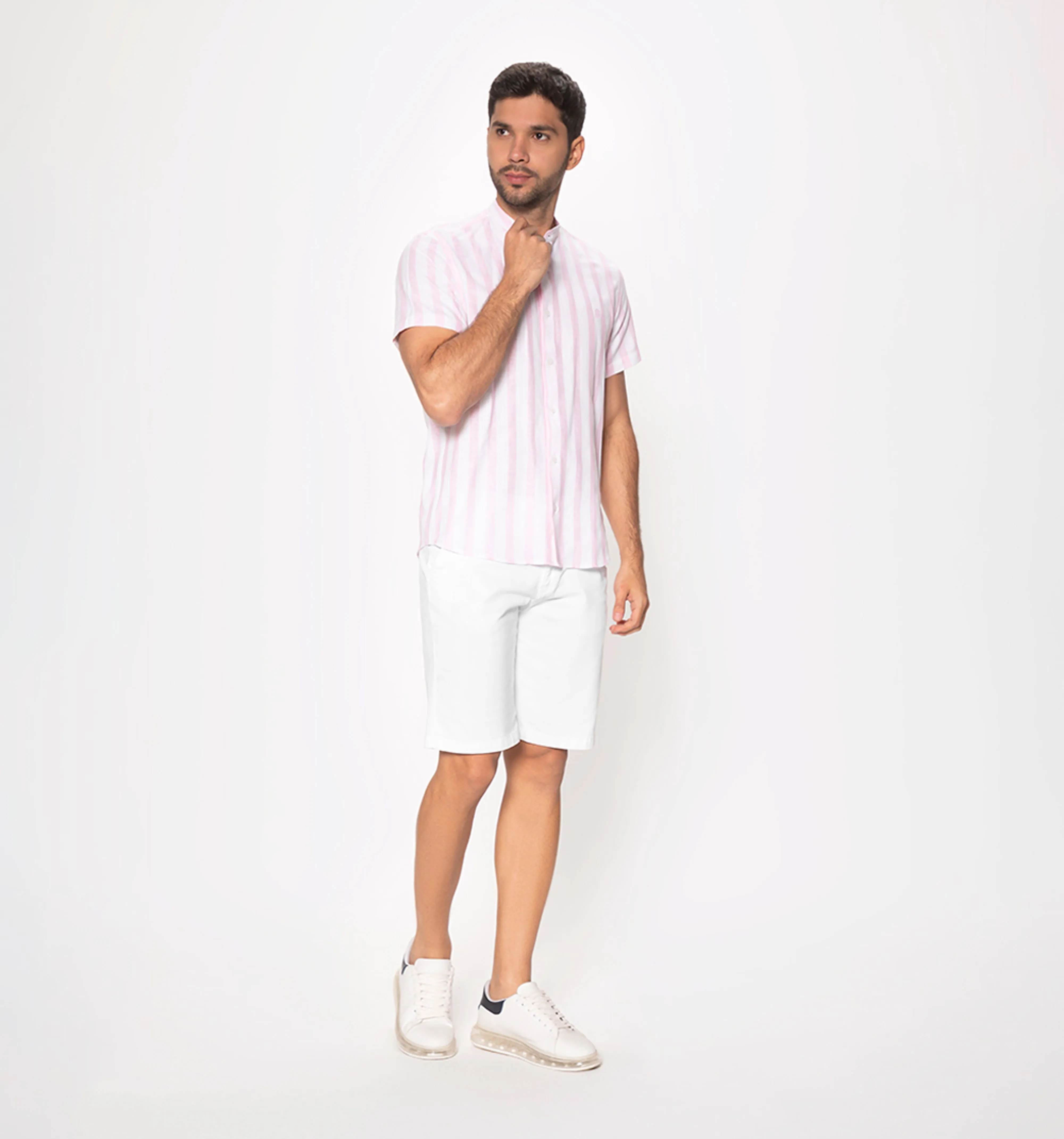 Camisa cuello nerú para hombre manga cor