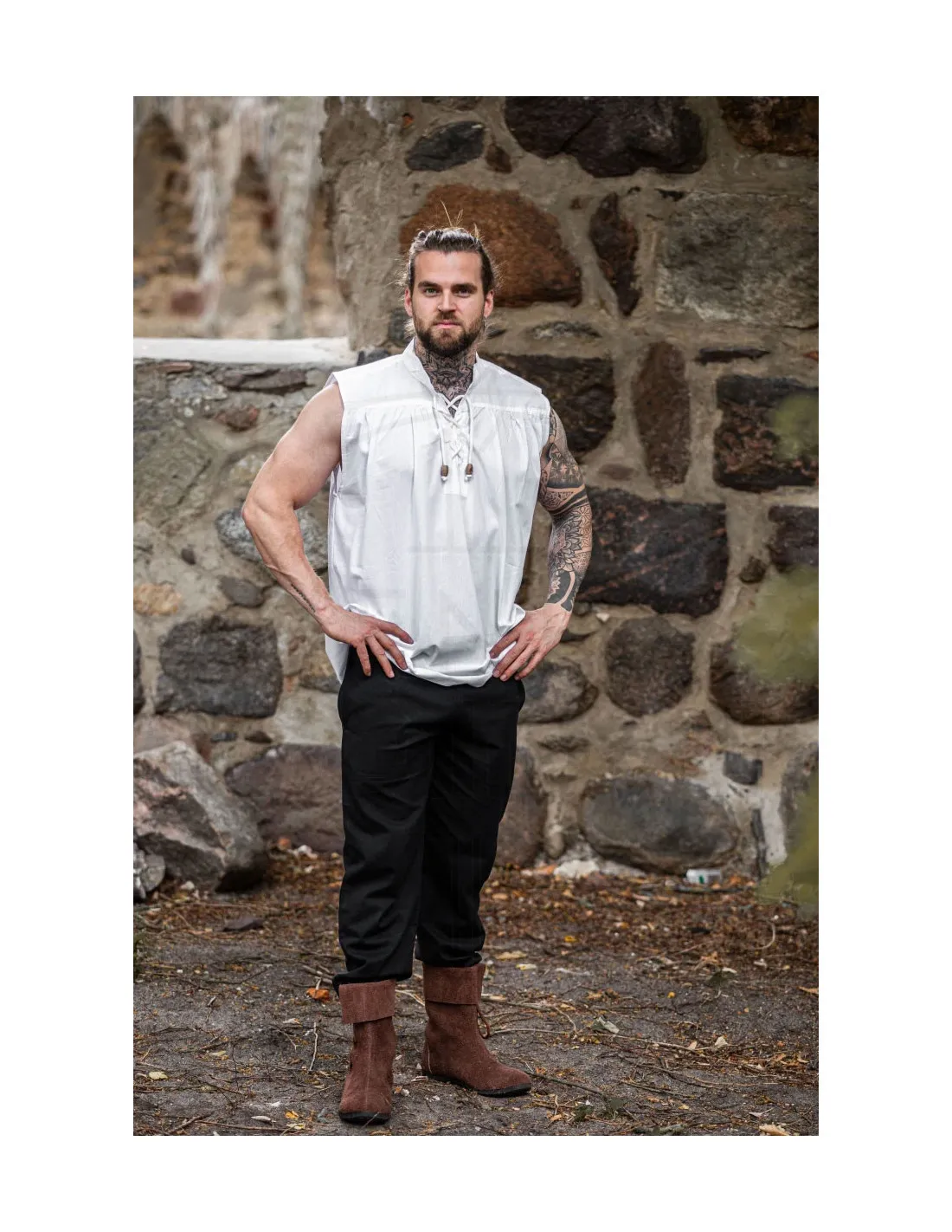 Camisa medieval blanca sin mangas