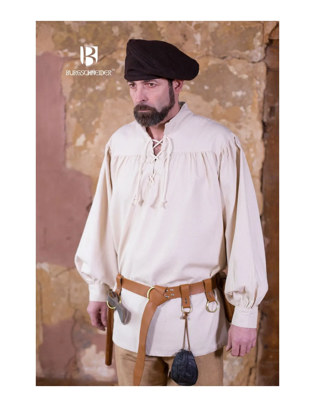 Camisa medieval lazos Störtebecker, crema