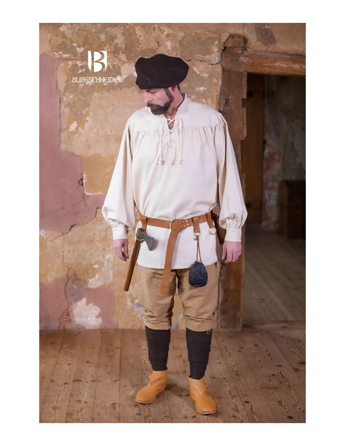 Camisa medieval lazos Störtebecker, crema