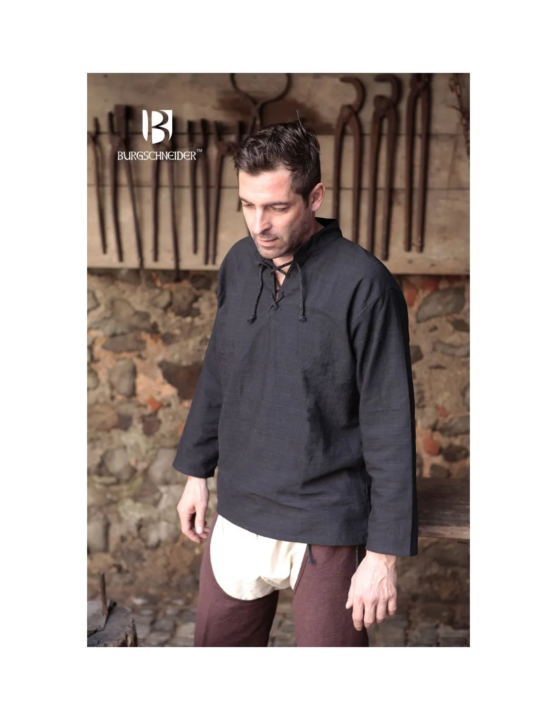 Camisa medieval lazos Tristan, negra
