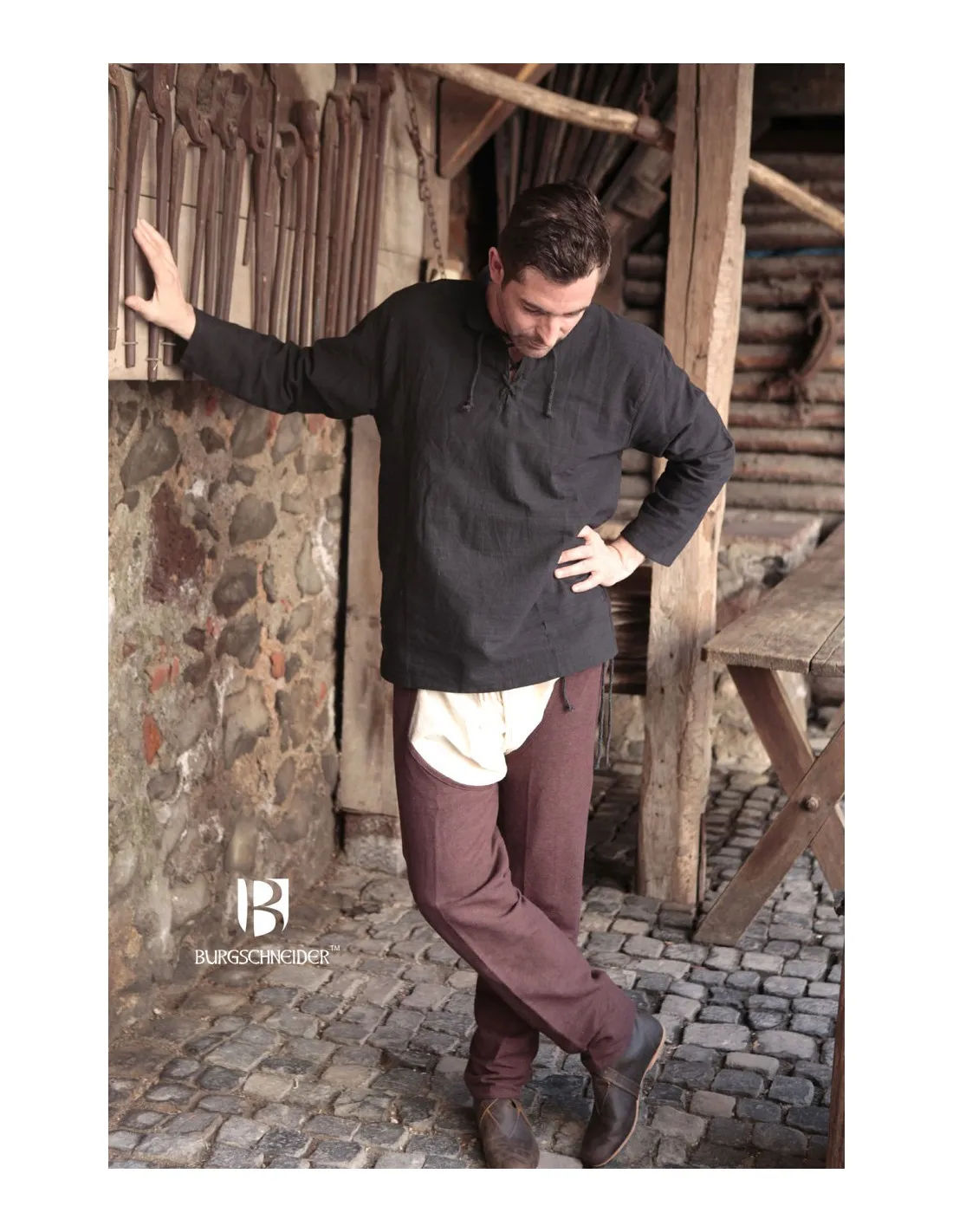 Camisa medieval lazos Tristan, negra