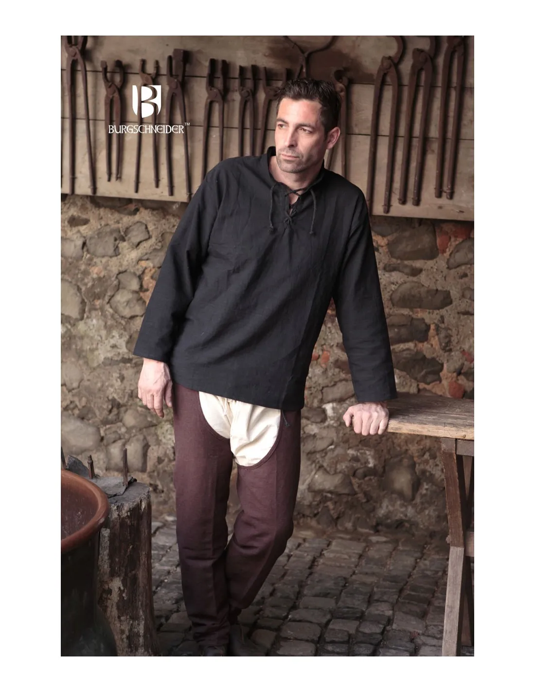 Camisa medieval lazos Tristan, negra