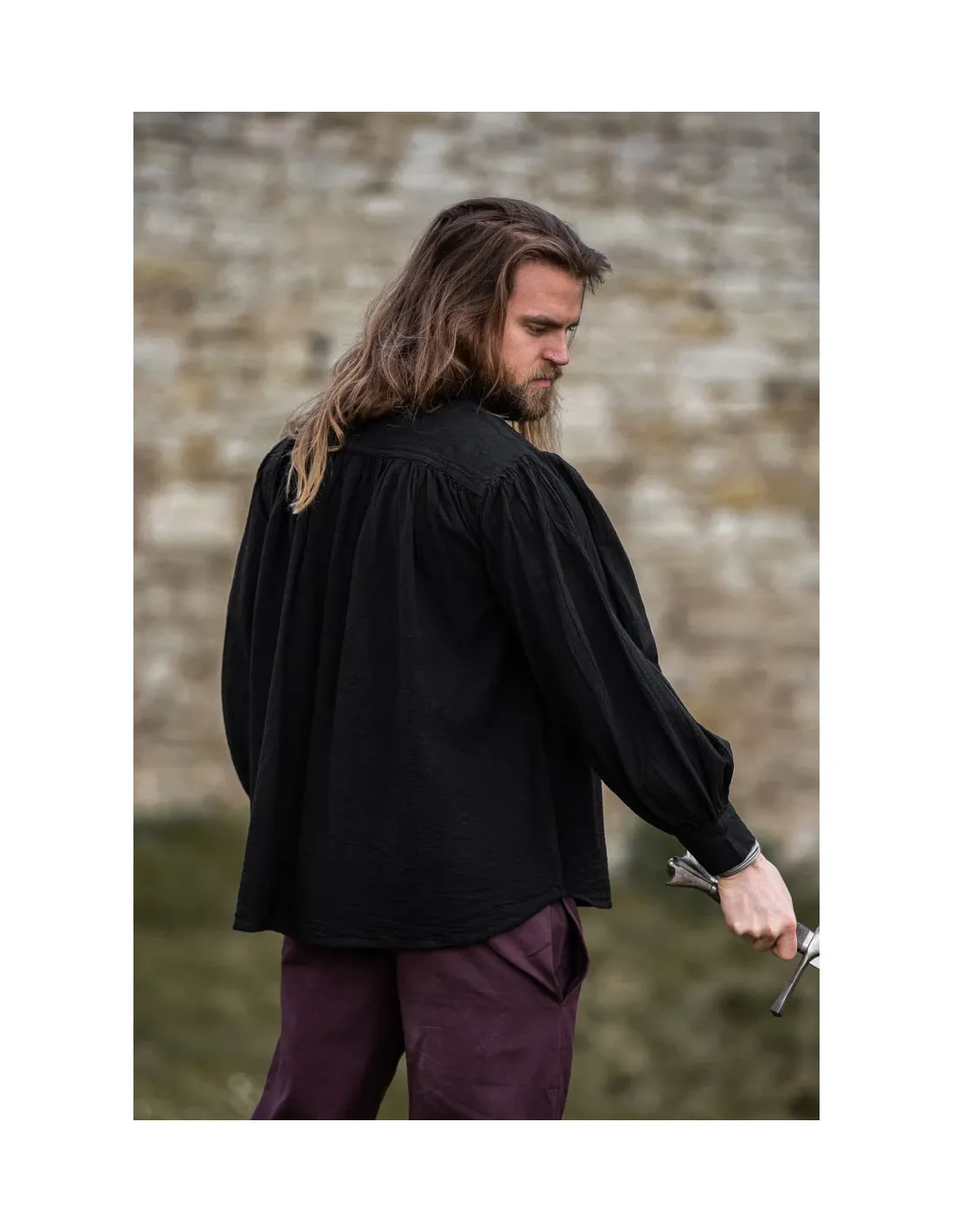 Camisa medieval negra con lazos