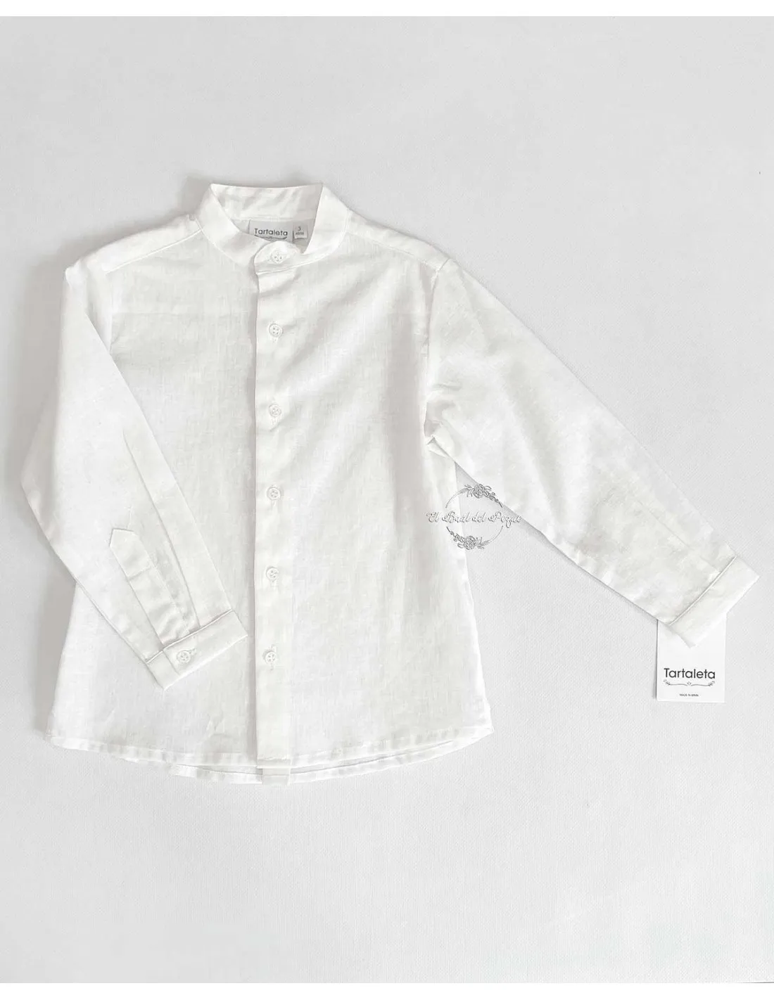Camisa Niño Ceremonia Pekin Blanca Tartaleta Cuello Mao