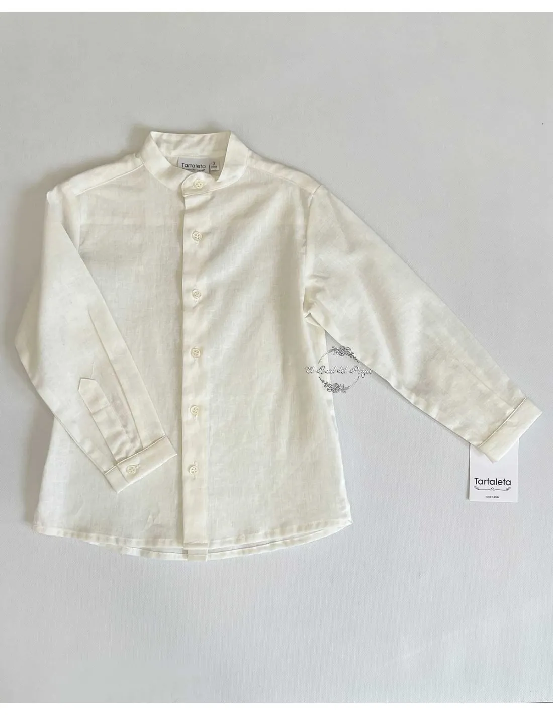 Camisa Niño Ceremonia Pekin Crudo Tartaleta Cuello Mao