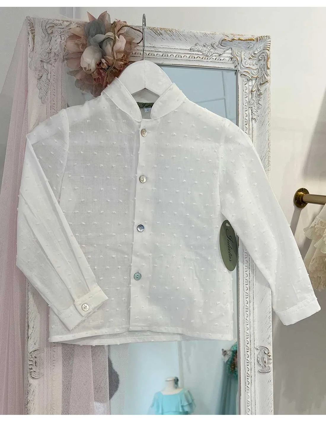 Camisa Niño Ceremonia Plumeti Crudo Julietas