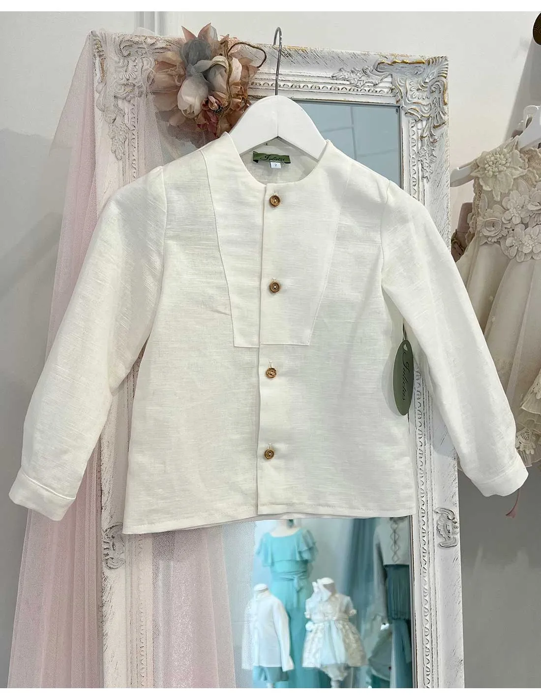 Camisa Niño Lino Ceremonia Cuello Redondo Julietas