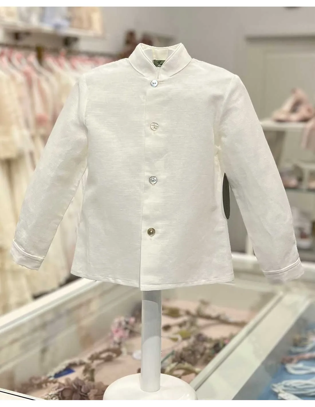 Camisa Niño Lino de Ceremonia Cuello Mao Julietas