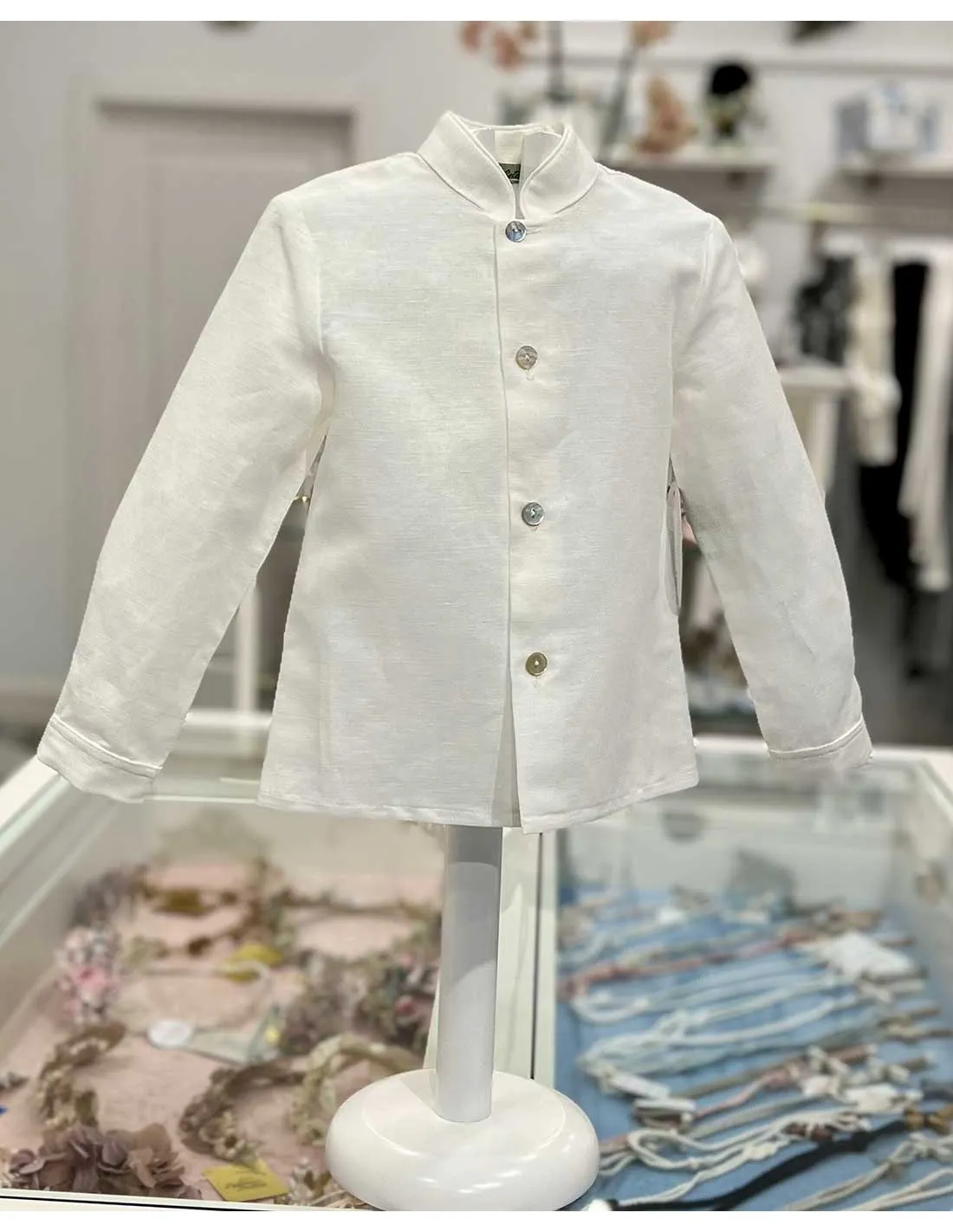 Camisa Niño Lino de Ceremonia Cuello Mao Julietas