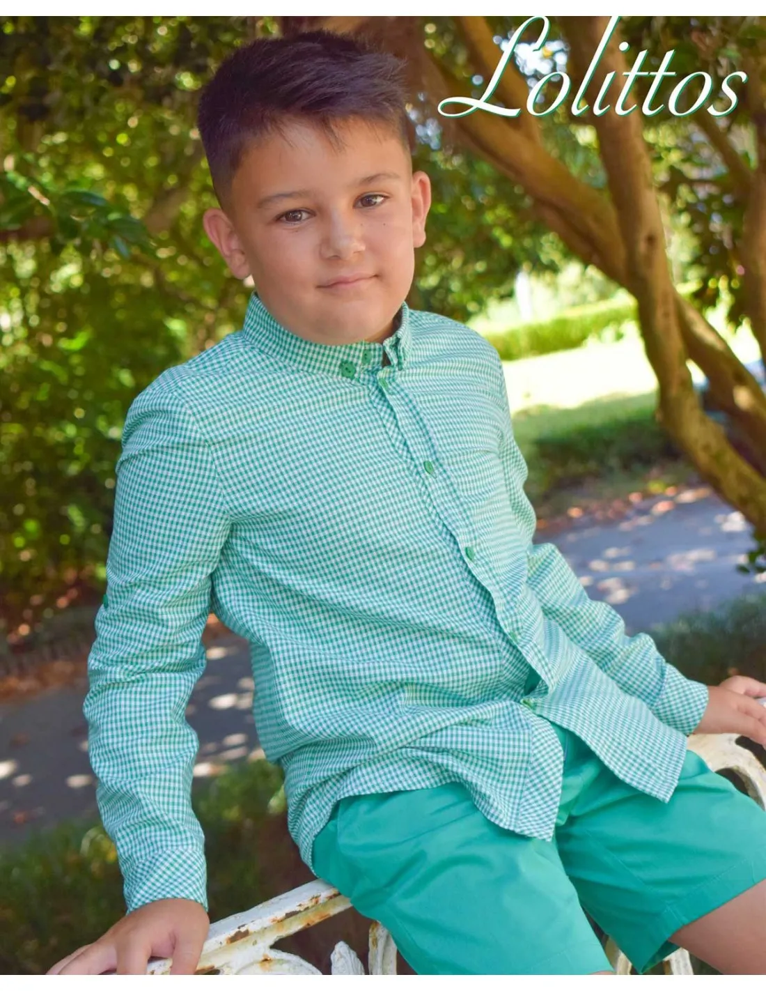 Camisa Niño Vichy Verde Lolittos Moda Infantil Colección Rubí