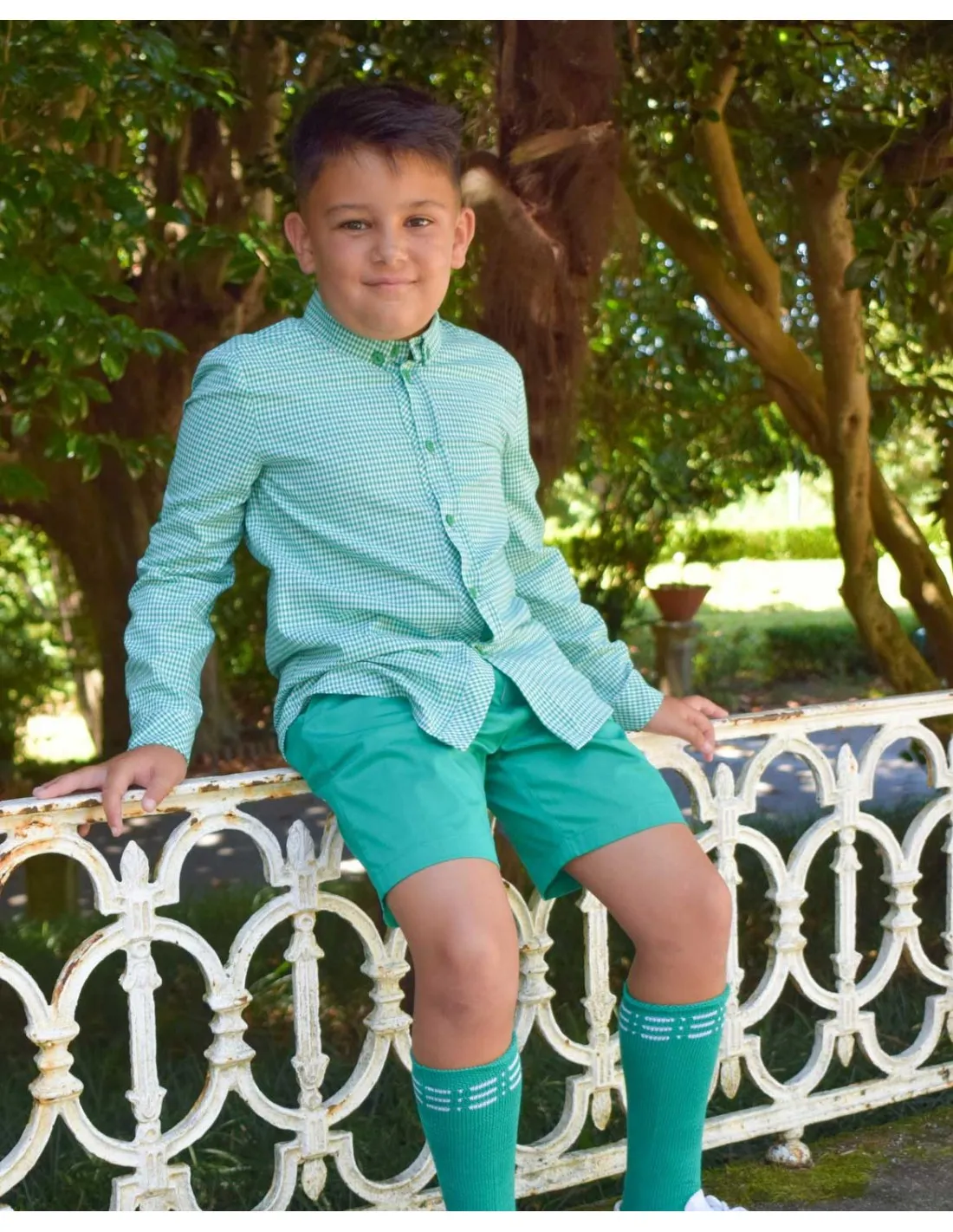 Camisa Niño Vichy Verde Lolittos Moda Infantil Colección Rubí