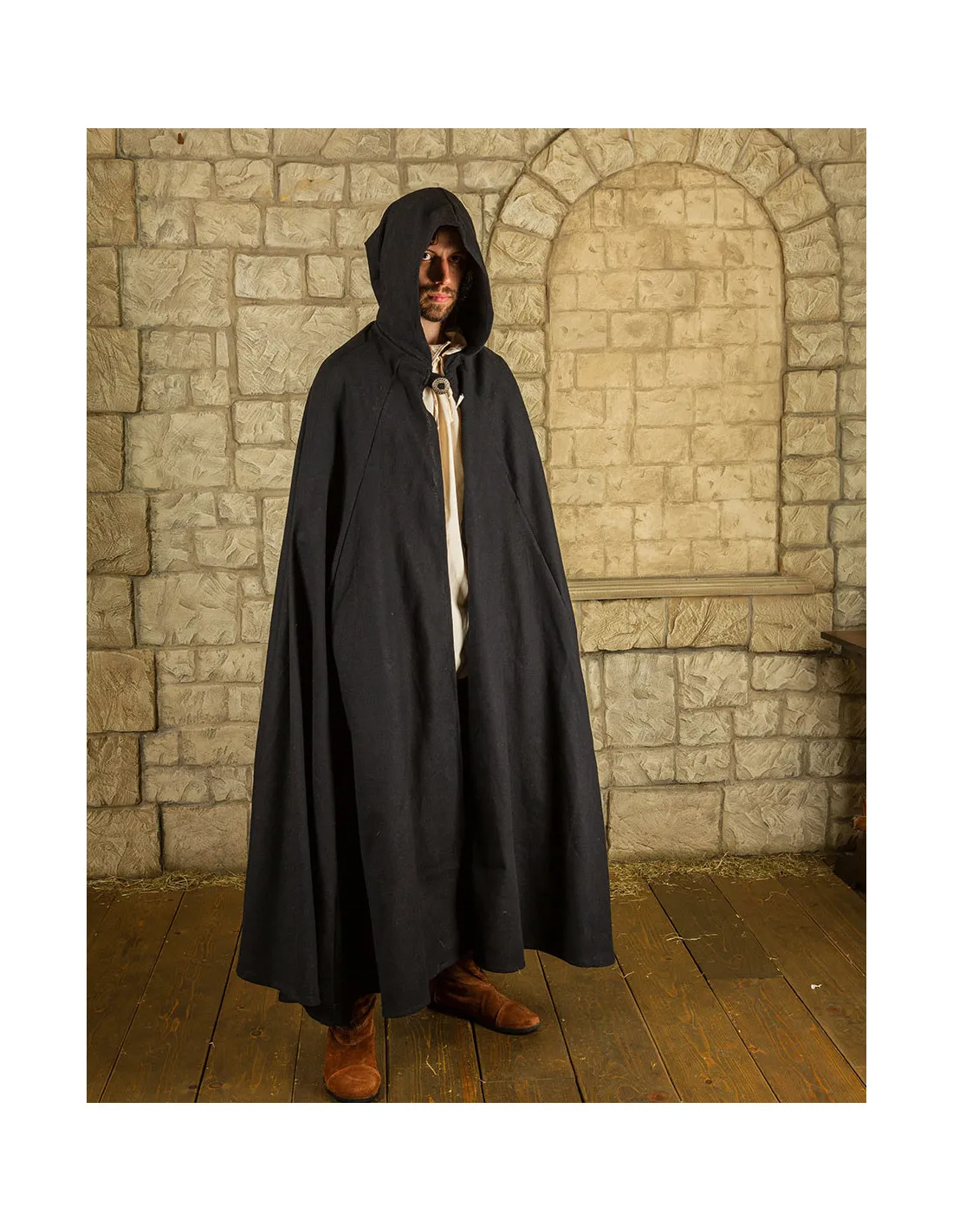 Capa medieval de algodón modelo Gora, color negro