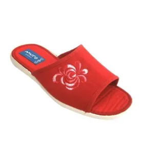 Chanclas mujer punta y talón abiertas con bordado en un lado Muro en rojo