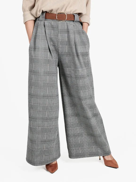 Daystar Pantalón ancho de mujer tartán con cinturón
