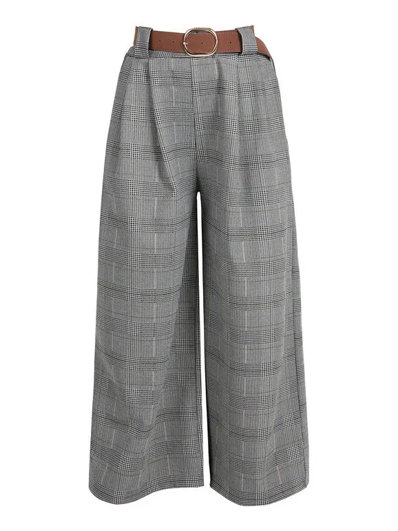 Daystar Pantalón ancho de mujer tartán con cinturón