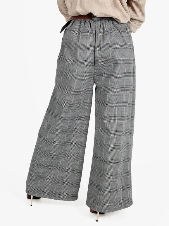 Daystar Pantalón ancho de mujer tartán con cinturón