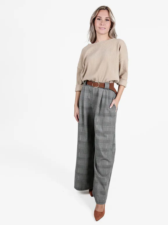 Daystar Pantalón ancho de mujer tartán con cinturón