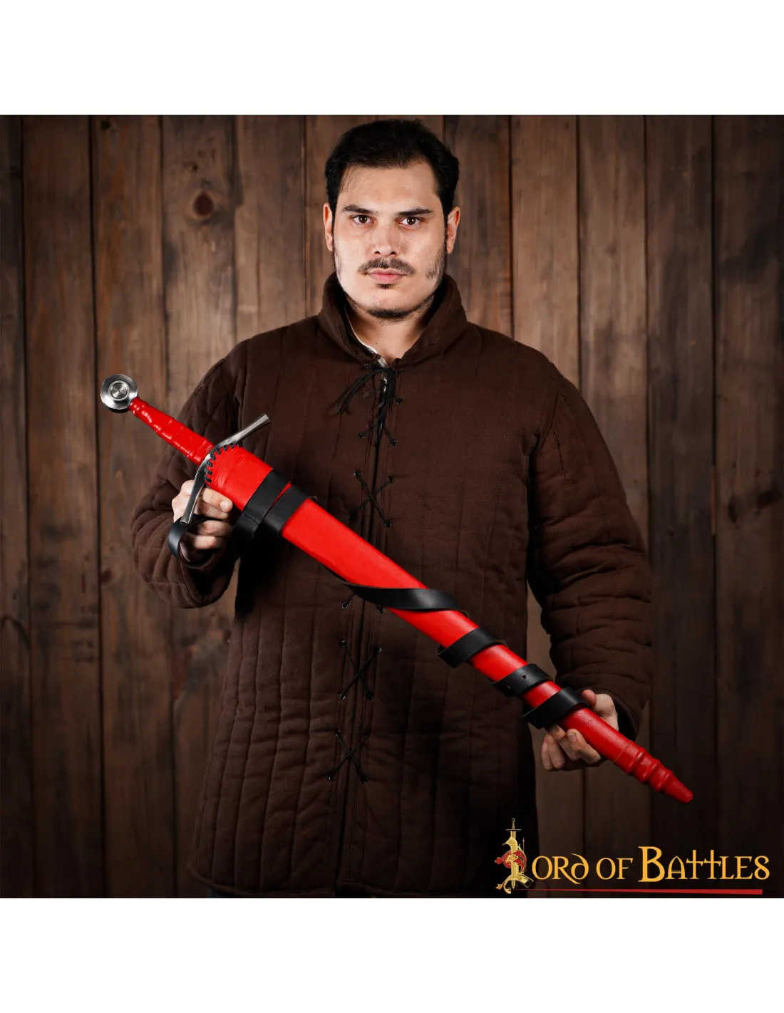 Espada medieval Tipo XVI Oakeshott, vaina cuero rojo