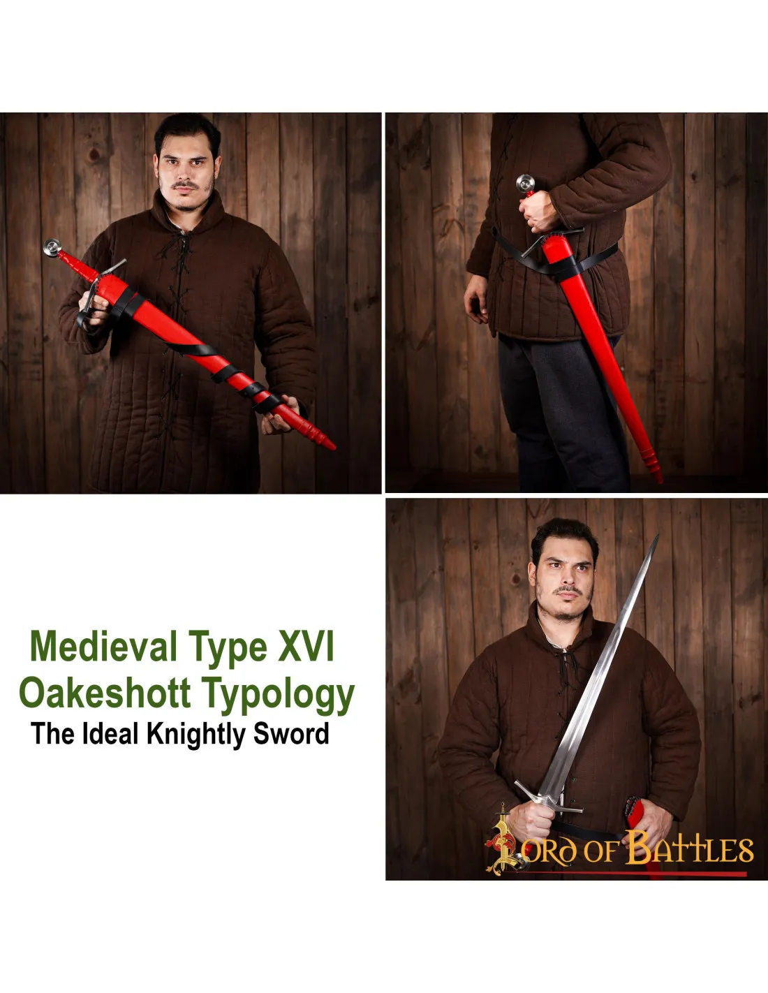 Espada medieval Tipo XVI Oakeshott, vaina cuero rojo