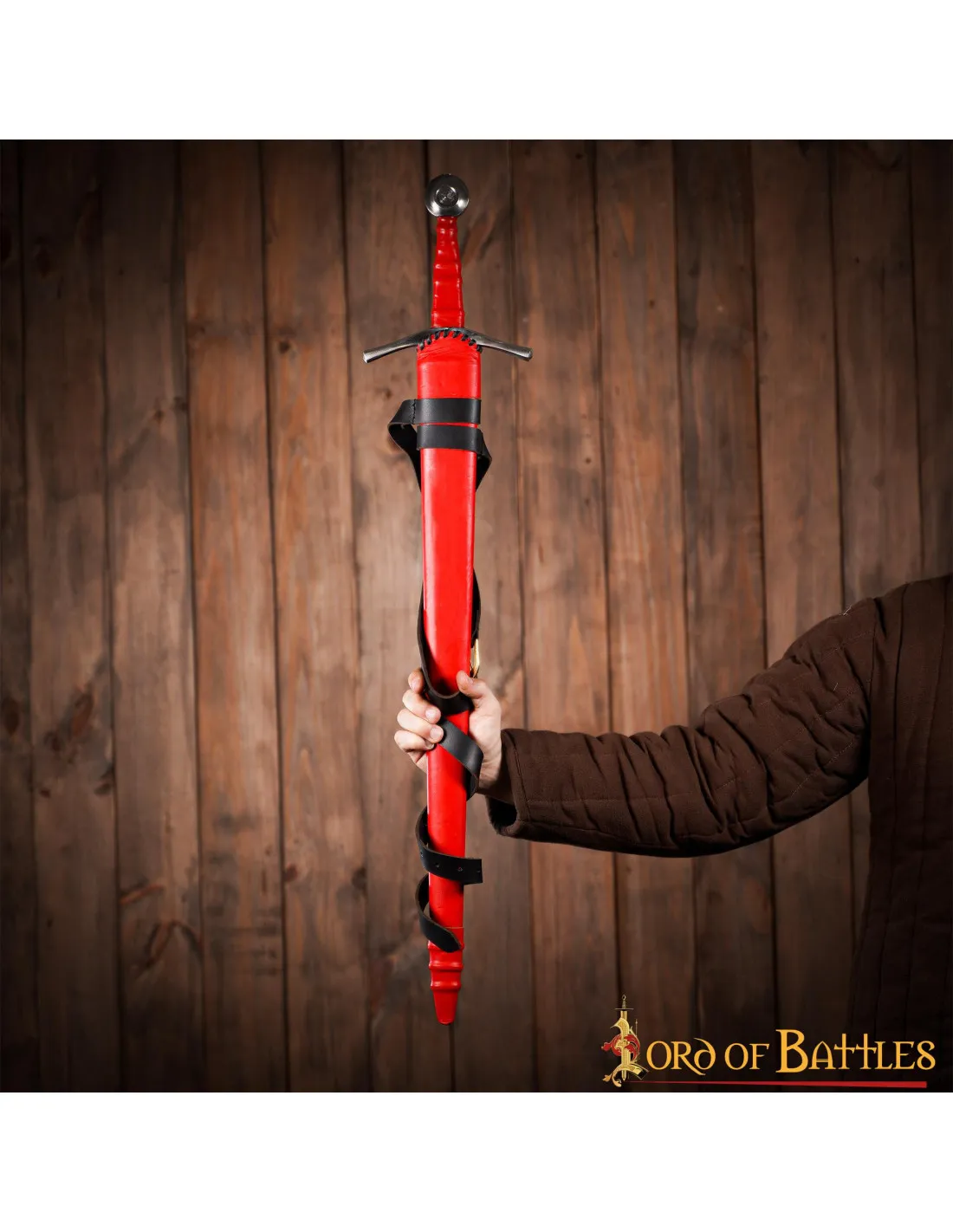 Espada medieval Tipo XVI Oakeshott, vaina cuero rojo