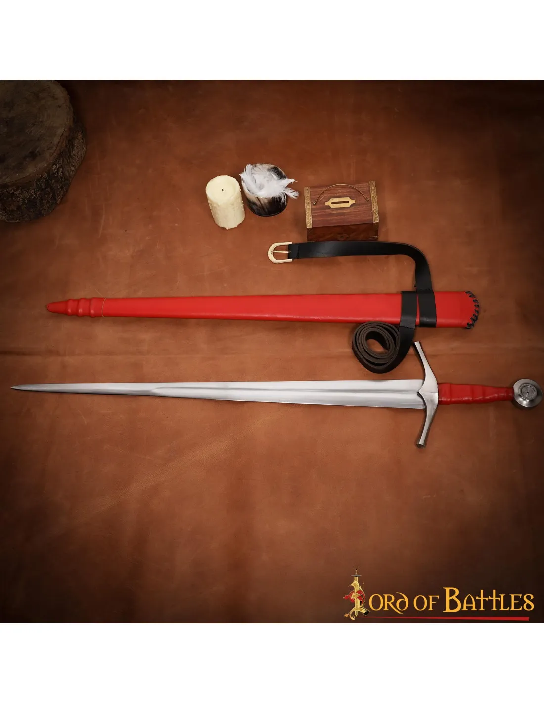 Espada medieval Tipo XVI Oakeshott, vaina cuero rojo